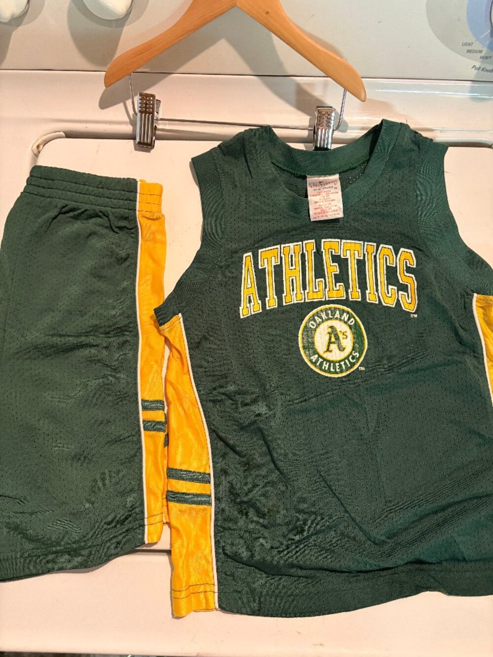 Vintage Oakland Athletics A's Green Mesh Sleeveless Shirt Long Shorts 5/6 Kids